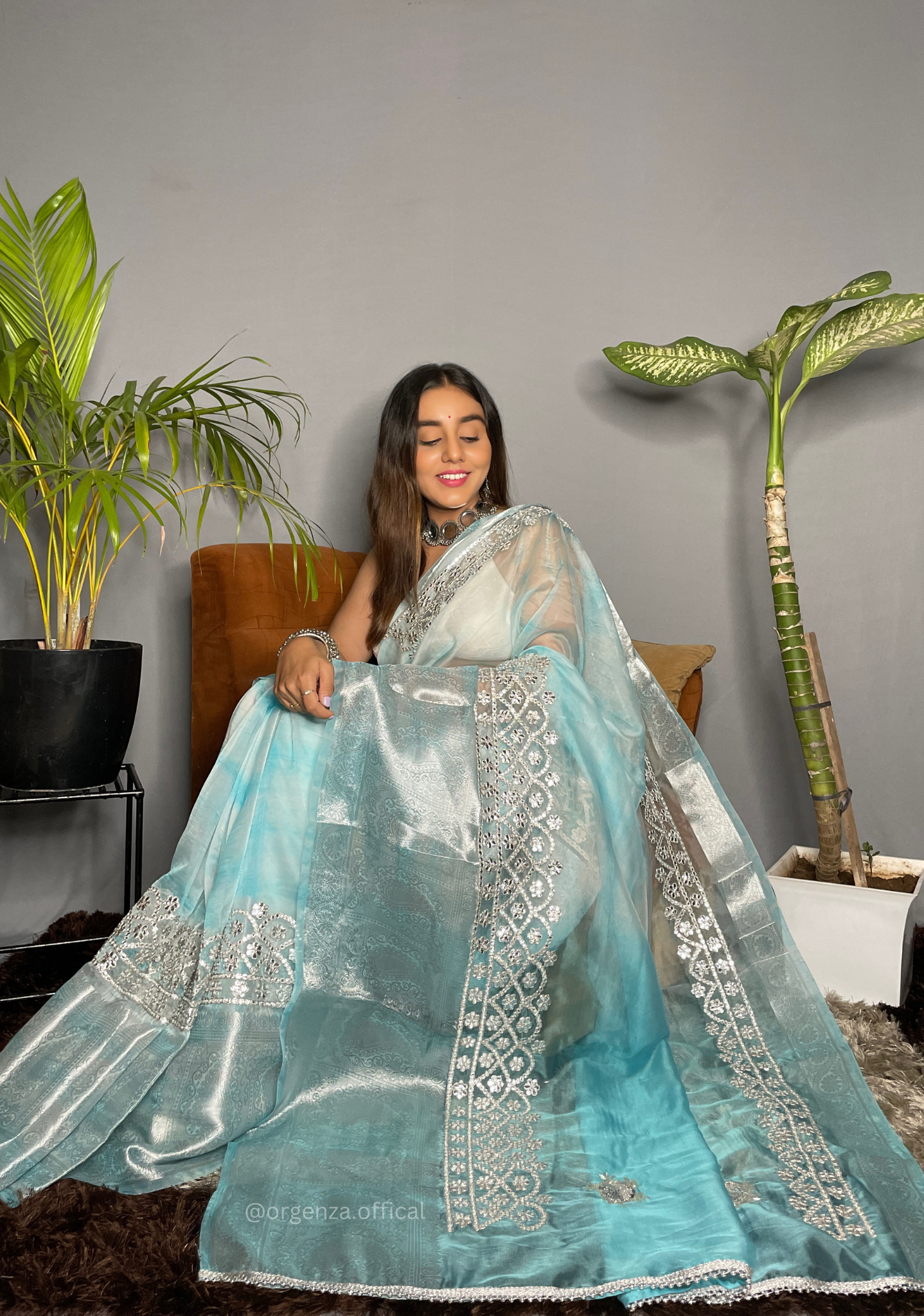 Organza Silk Saree With Weaving Border
