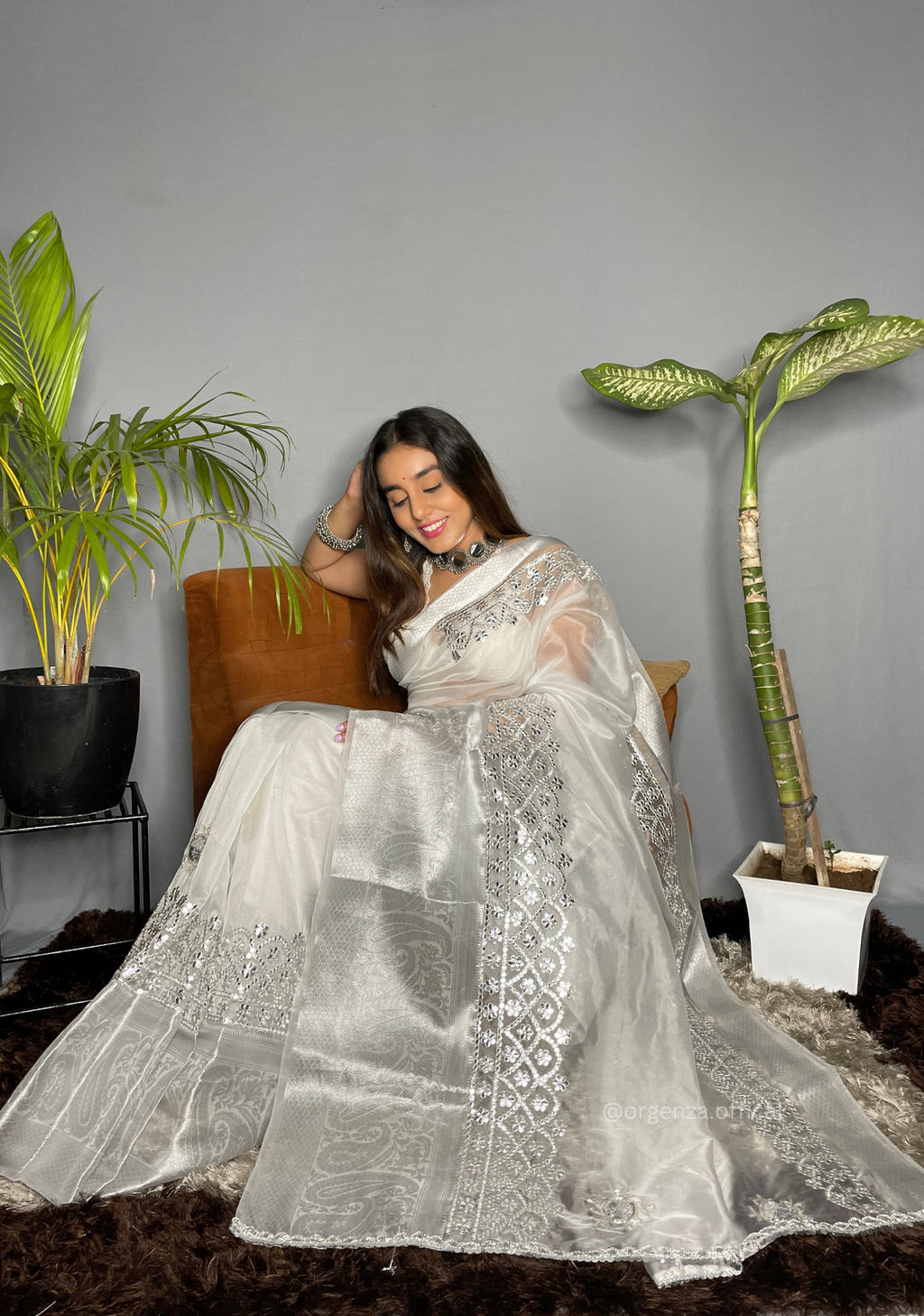 White Organza Saree With Gotta Patti Work