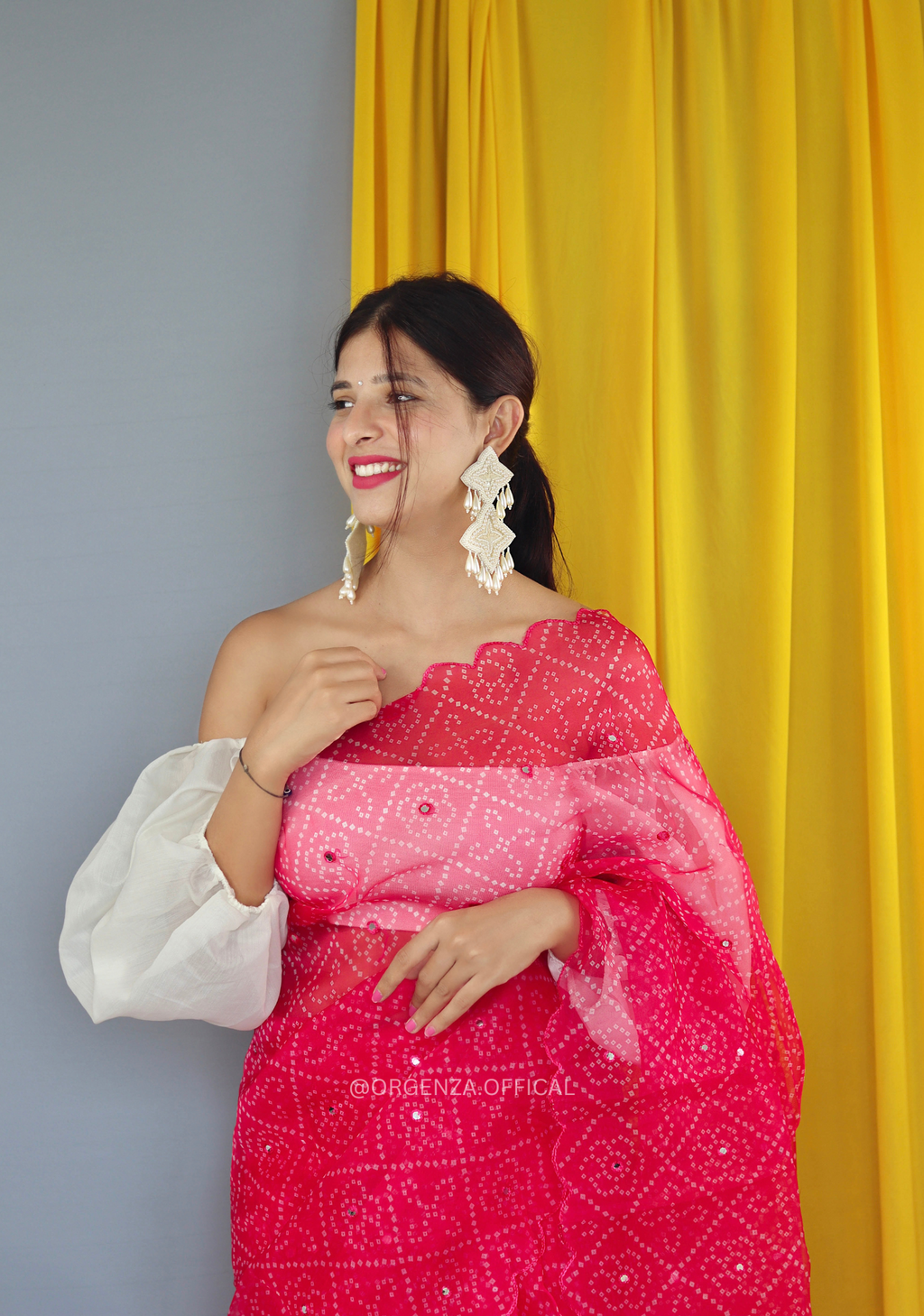 Pure Organza Saree With Bandhani Print