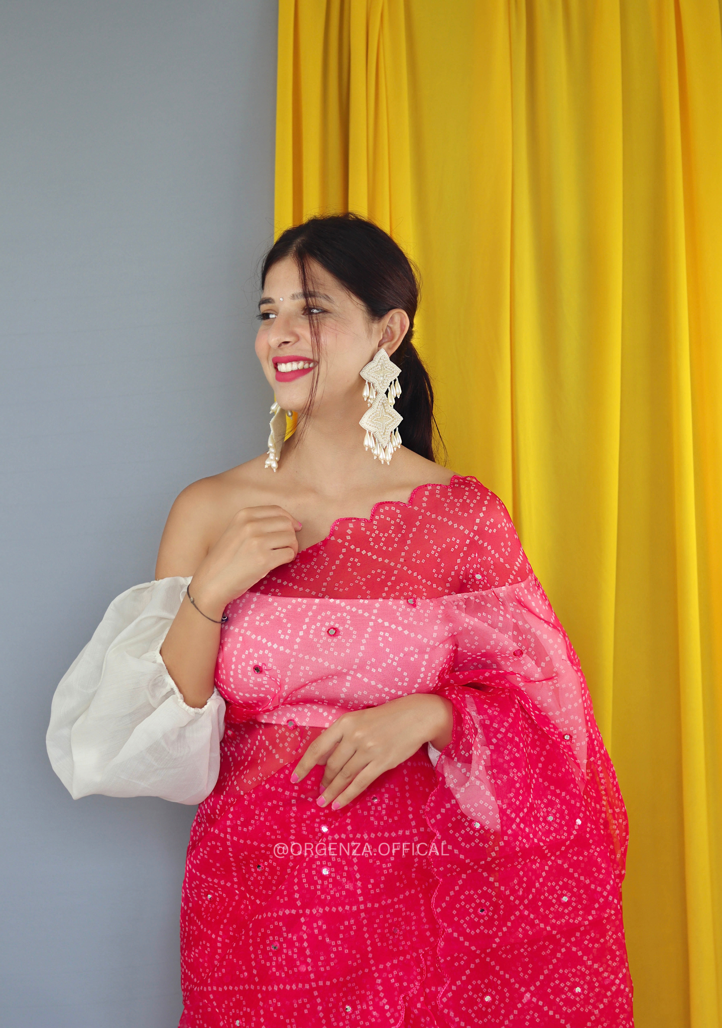 Pure Organza Saree With Bandhani Print