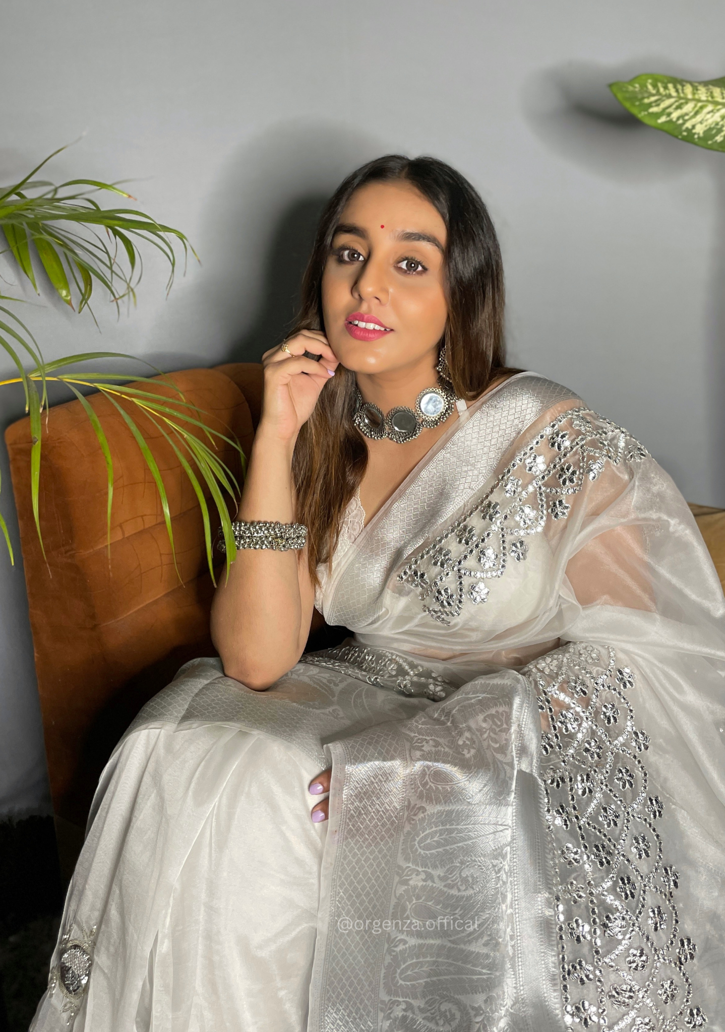 White Organza Saree With Gotta Patti Work