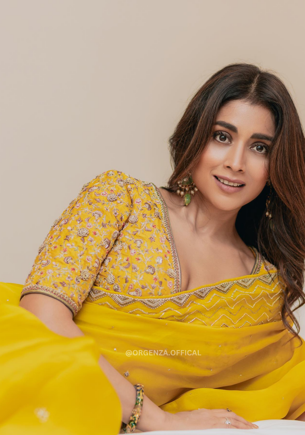 Pure Yellow Organza Saree With Embroidery Work