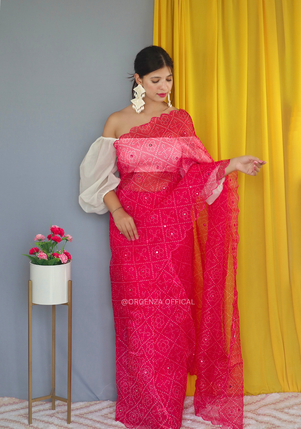 Pure Organza Saree With Bandhani Print