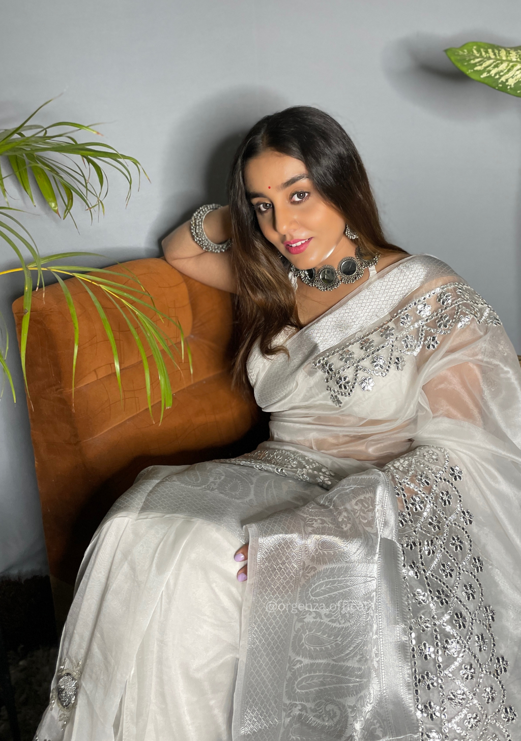 White Organza Saree With Gotta Patti Work