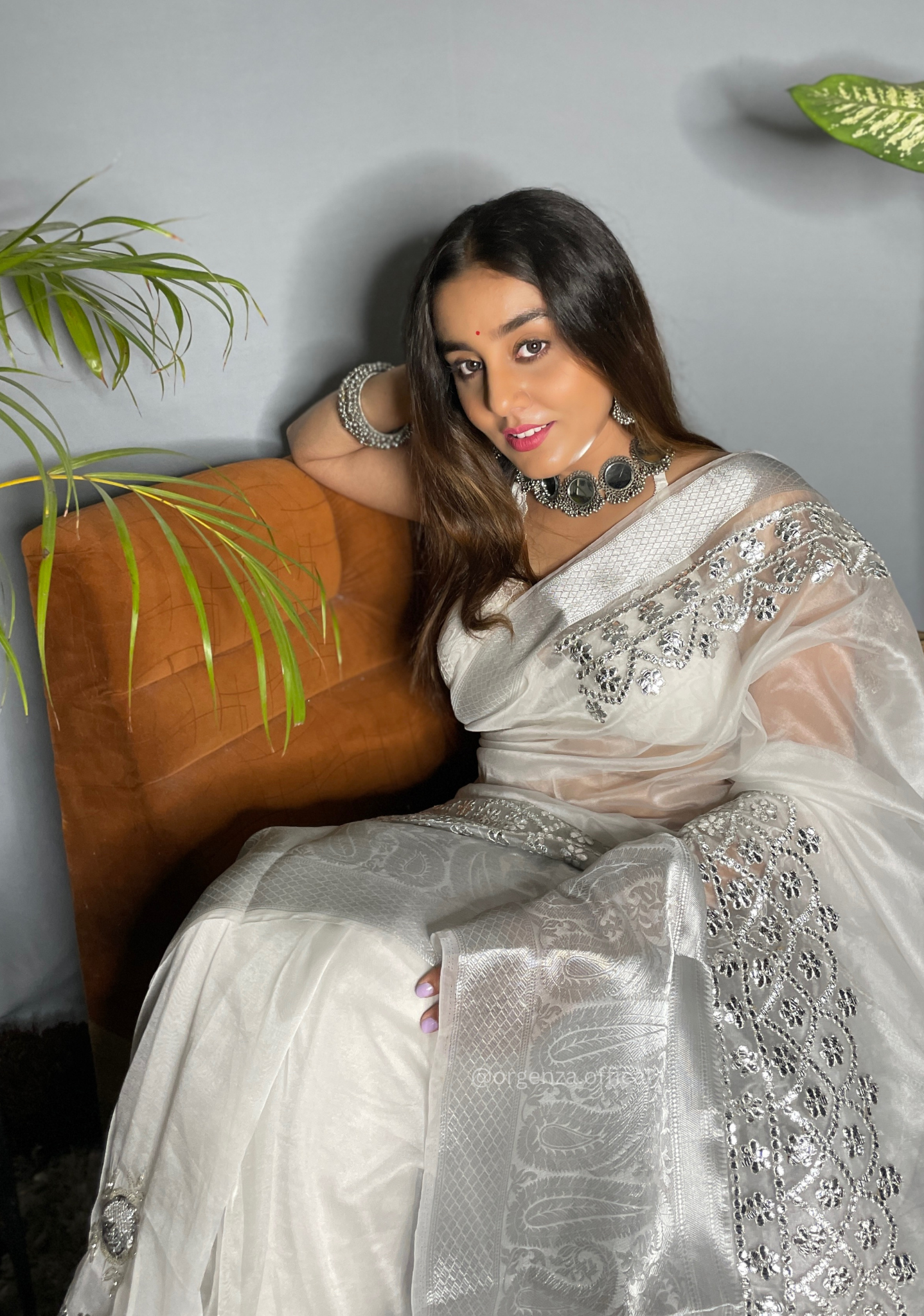 White Organza Saree With Gotta Patti Work