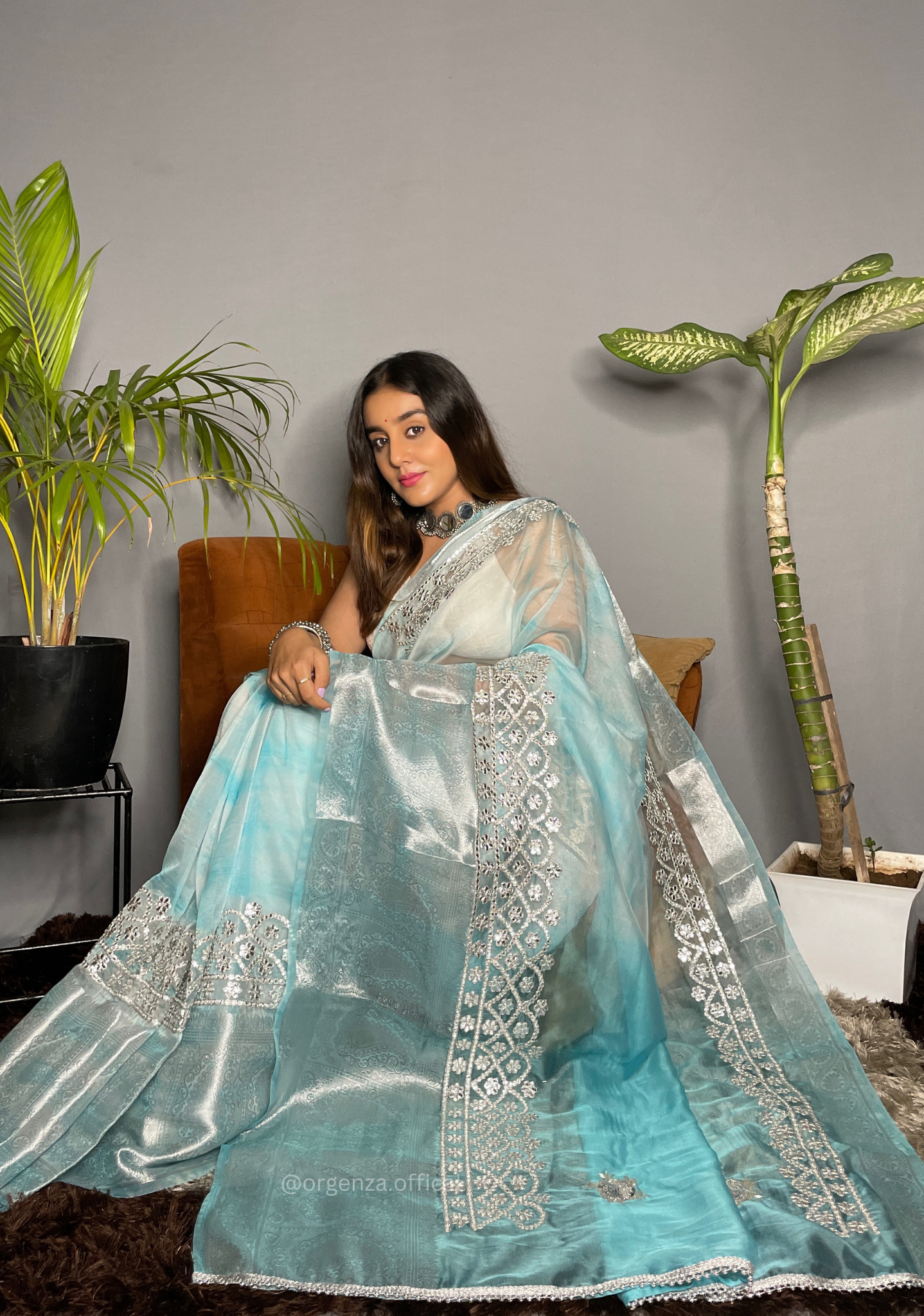 Organza Silk Saree With Weaving Border