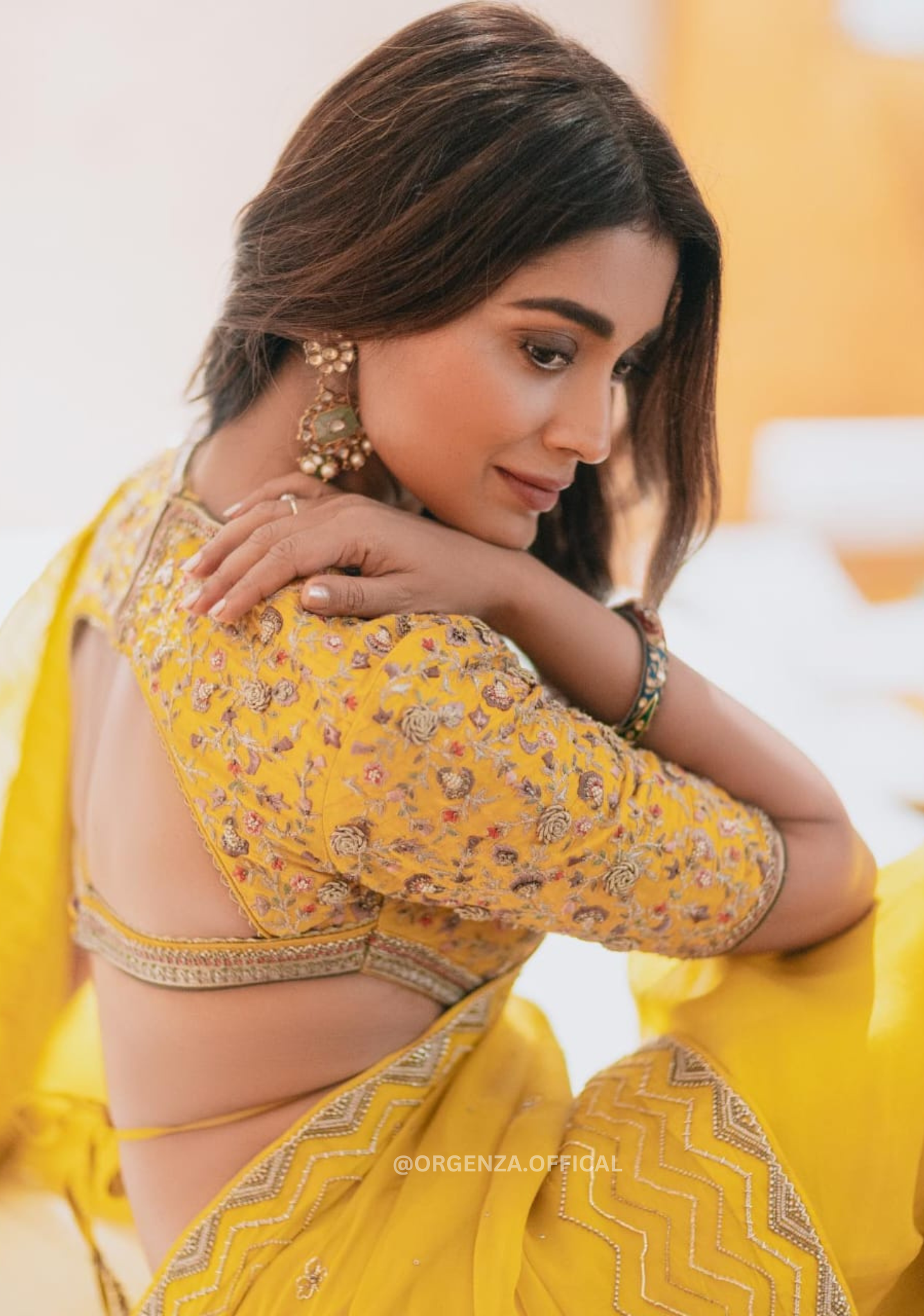 Pure Yellow Organza Saree With Embroidery Work