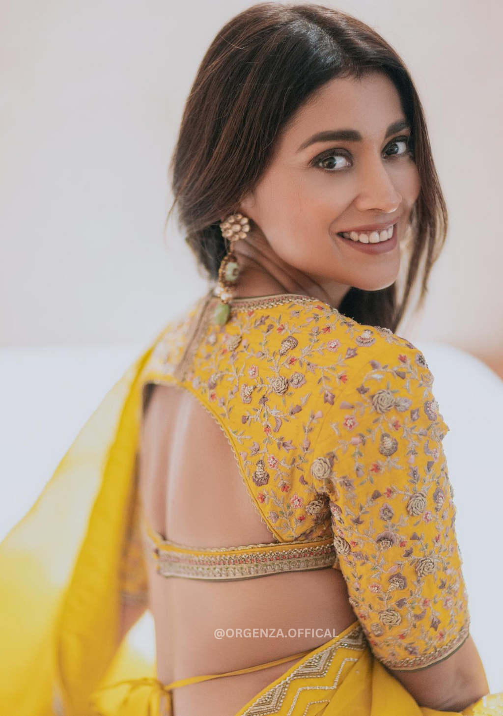 Pure Yellow Organza Saree With Embroidery Work