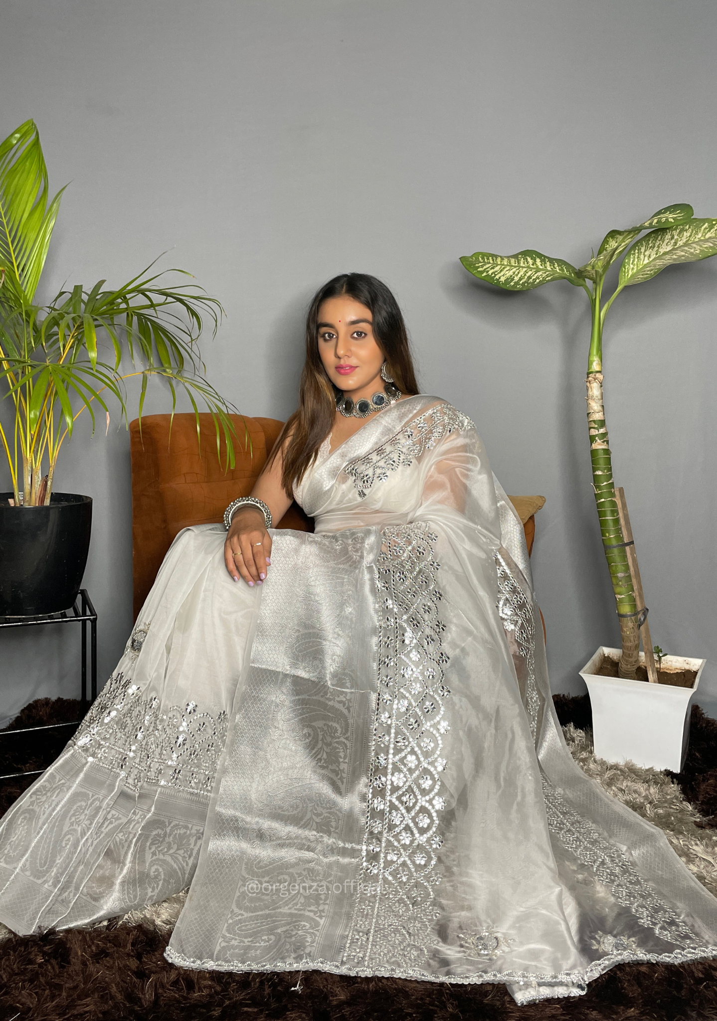 White Organza Saree With Gotta Patti Work