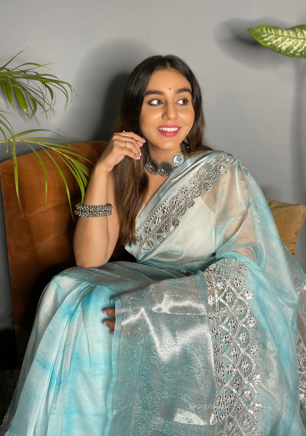 Organza Silk Saree With Weaving Border