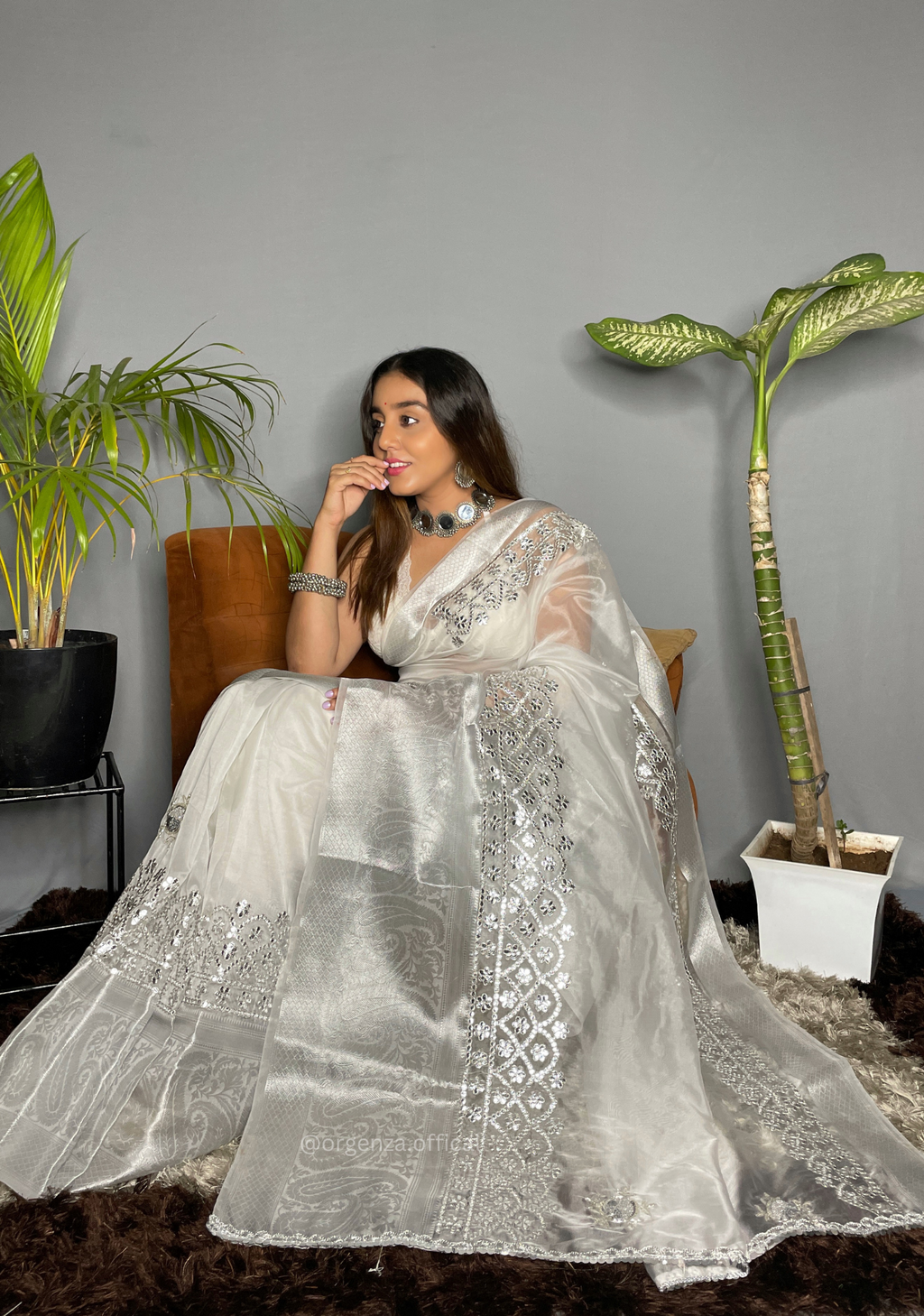 White Organza Saree With Gotta Patti Work