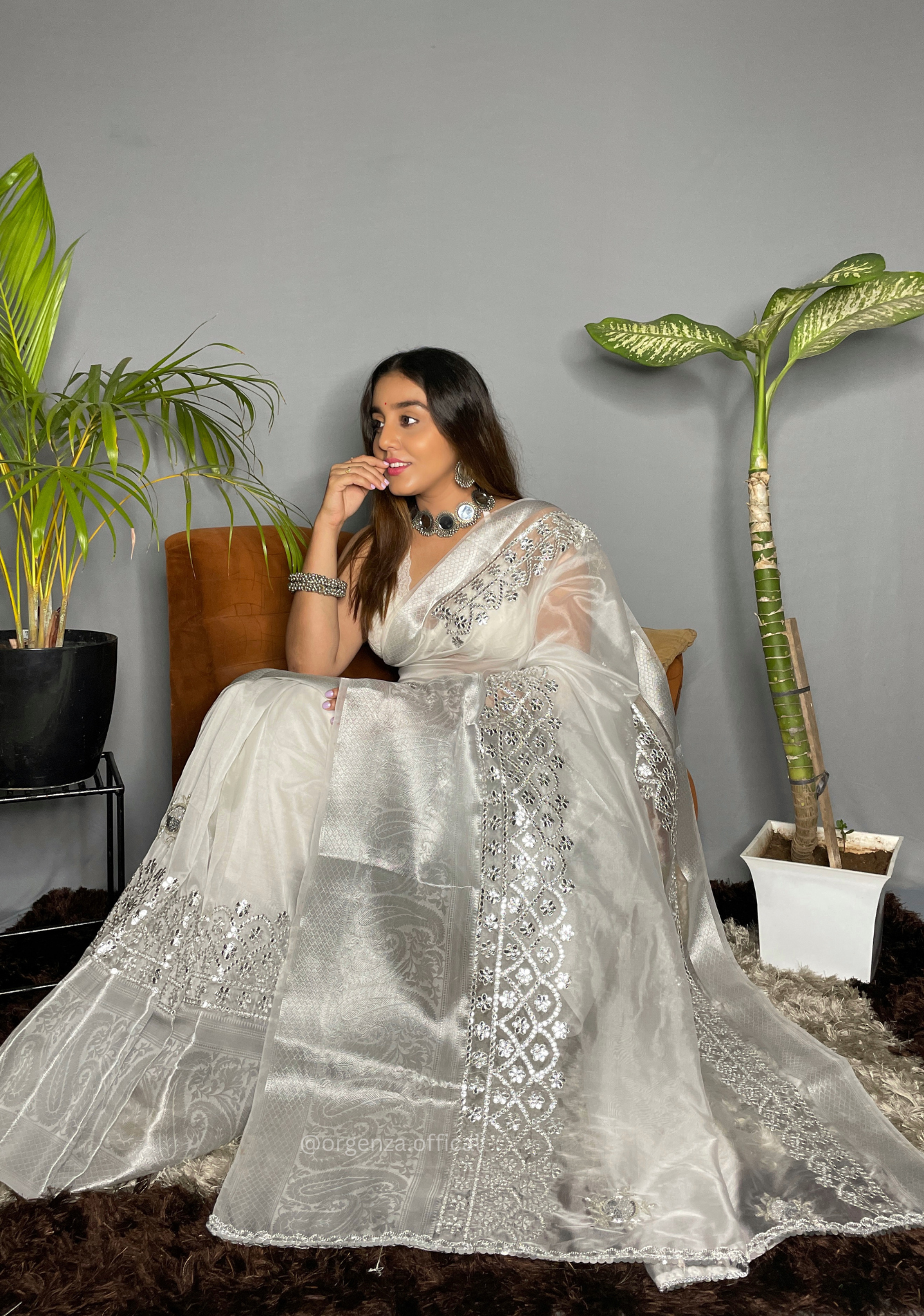 White Organza Saree With Gotta Patti Work