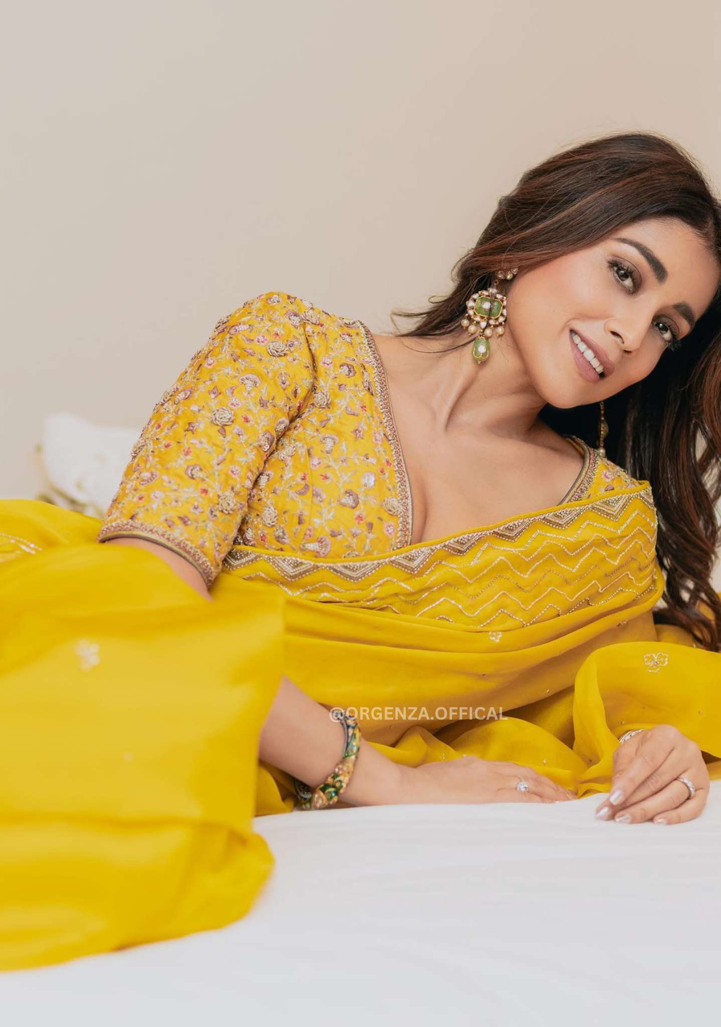 Pure Yellow Organza Saree With Embroidery Work