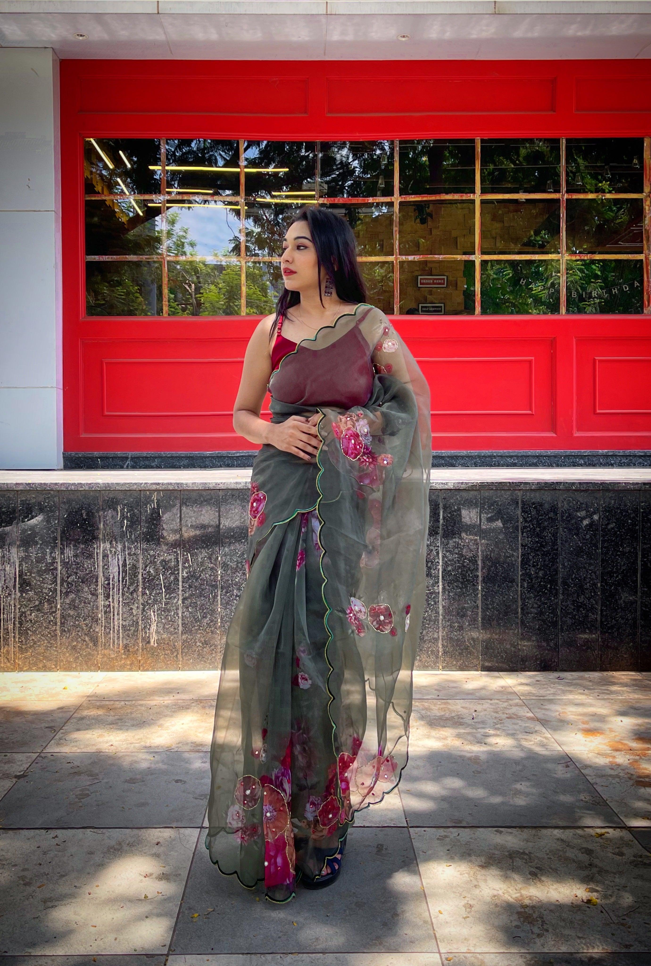 Orgenza Light Green Color Festival Heavy Organza Silk Saree With Handwork and Printed Saree
