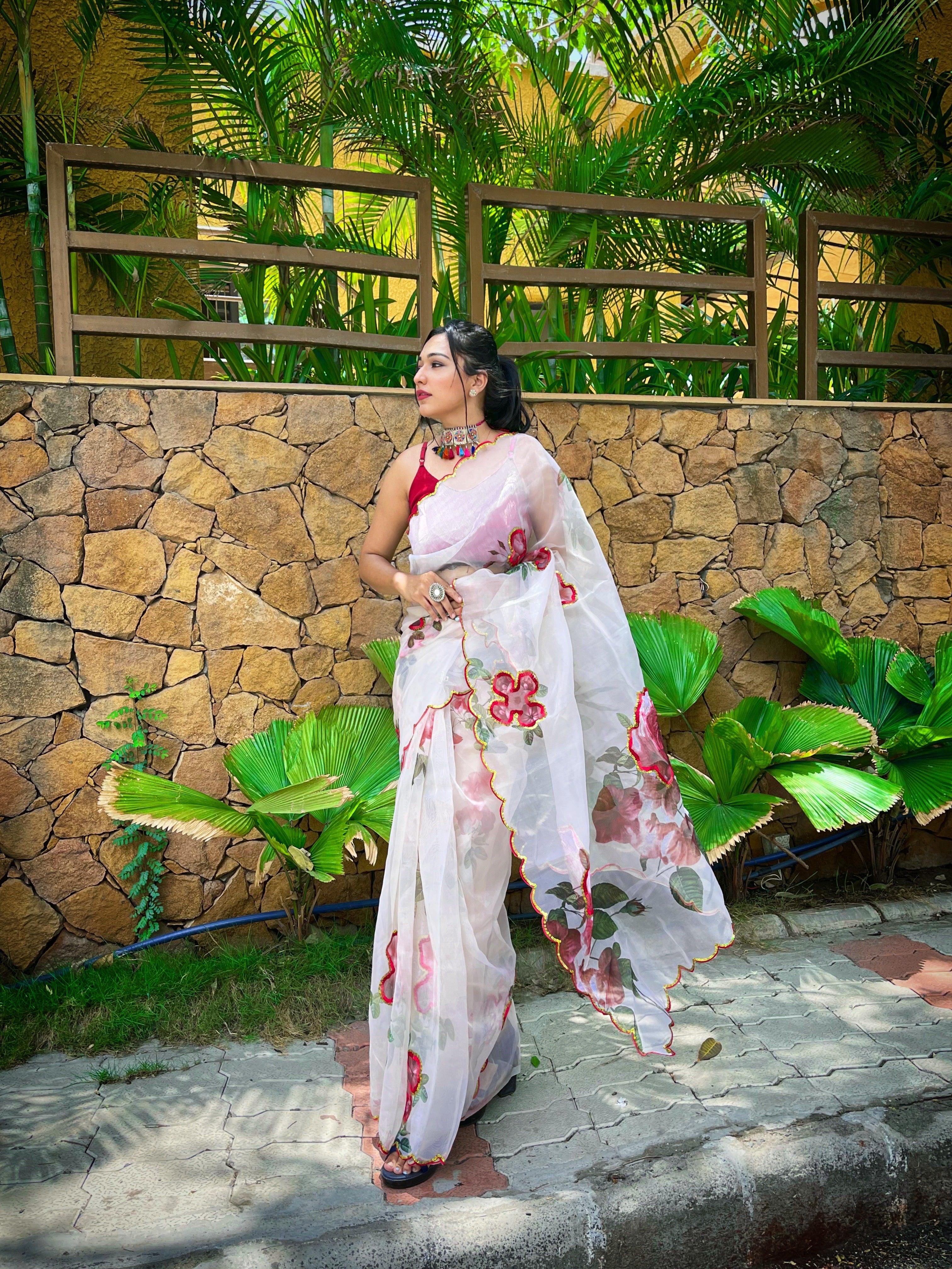 Orgenza Off White Color Heavy Organza Silk Saree With Sequence Work And Printed Flower