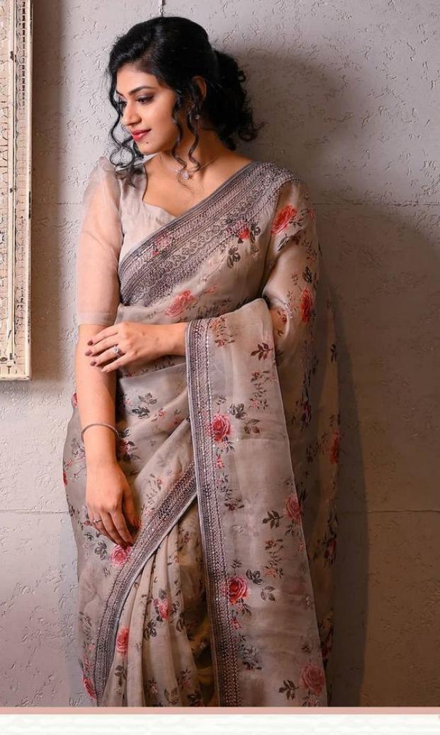 Orgenza Grey Color Pure Organza Silk Saree And  Grey Codding Sequence Work