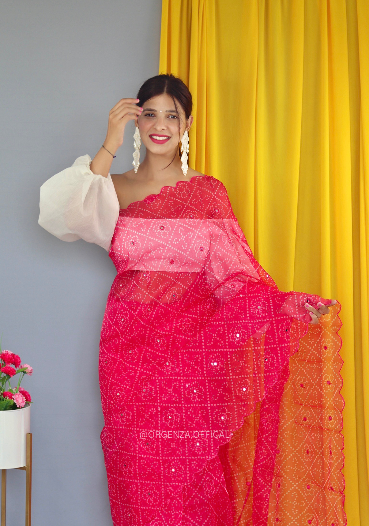 Pure Organza Saree With Bandhani Print